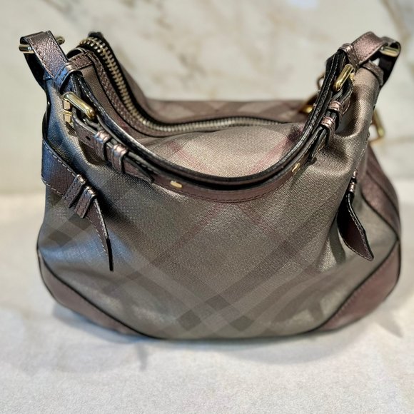 Burberry Silver Check and Leather Maiden Hobo Bag - Picture 1 of 12